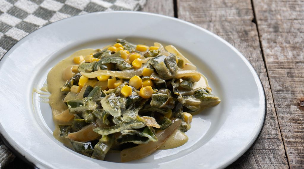 Roasted poblanos in creamy sauce